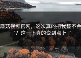 蘑菇视频官网，这次真的把我整不会了？这一下真的说到点上了