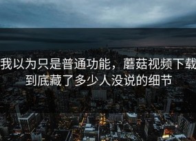 我以为只是普通功能，蘑菇视频下载到底藏了多少人没说的细节