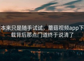 本来只是随手试试，蘑菇视频app下载背后那点门道终于说清了
