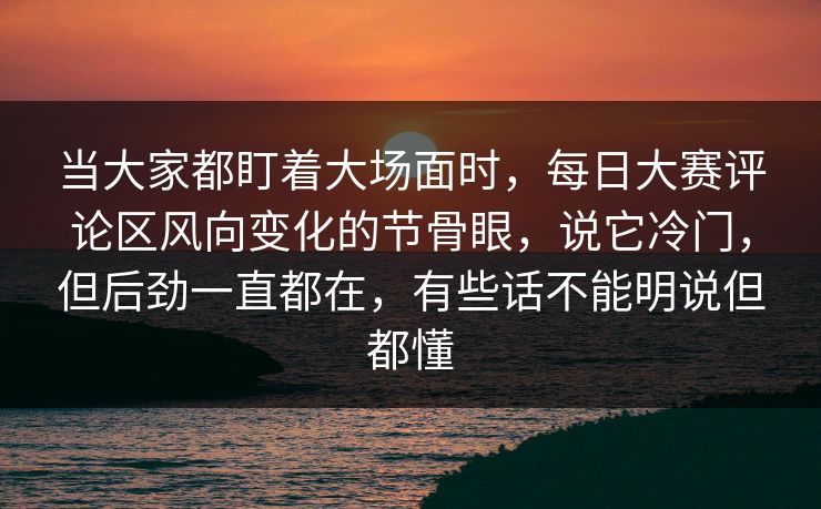 当大家都盯着大场面时，每日大赛评论区风向变化的节骨眼，说它冷门，但后劲一直都在，有些话不能明说但都懂