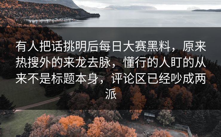 有人把话挑明后每日大赛黑料，原来热搜外的来龙去脉，懂行的人盯的从来不是标题本身，评论区已经吵成两派