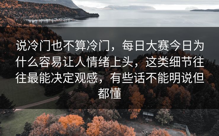 说冷门也不算冷门，每日大赛今日为什么容易让人情绪上头，这类细节往往最能决定观感，有些话不能明说但都懂